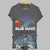 Womens Blue Wave 2024 Casual V Neck Shirt 3