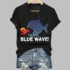 Womens Blue Wave 2024 Casual V Neck Shirt 4