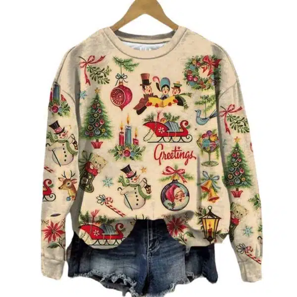 Womens Casual Christmas Printed Long Sleeve Sweatshirt 1