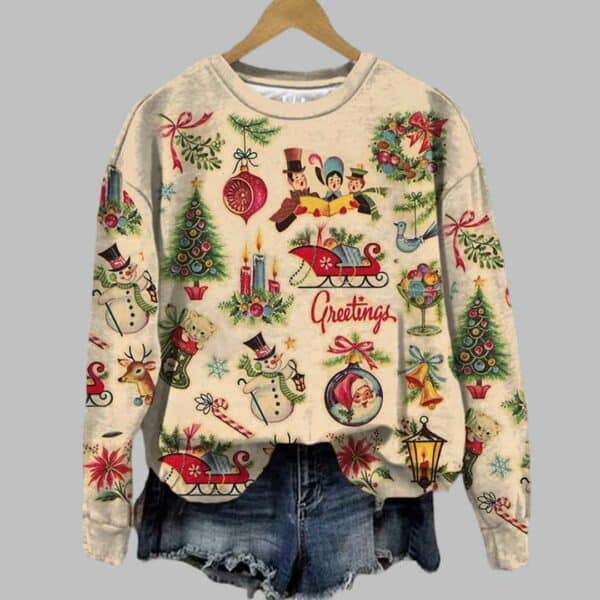 Womens Casual Christmas Printed Long Sleeve Sweatshirt 2