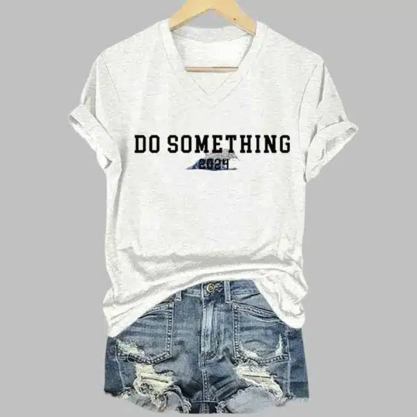 Womens Do Something and Blue Wave Print T Shirt 1