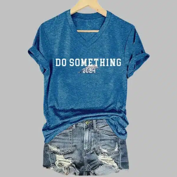 Womens Do Something and Blue Wave Print T Shirt 3