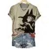 Womens Halloween Witch Print V Neck T Shirt 1