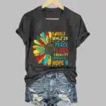 Women's Peace Love Equality Sunflower Print T-Shirt