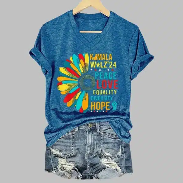 Women's Peace Love Equality Sunflower Print T Shirt