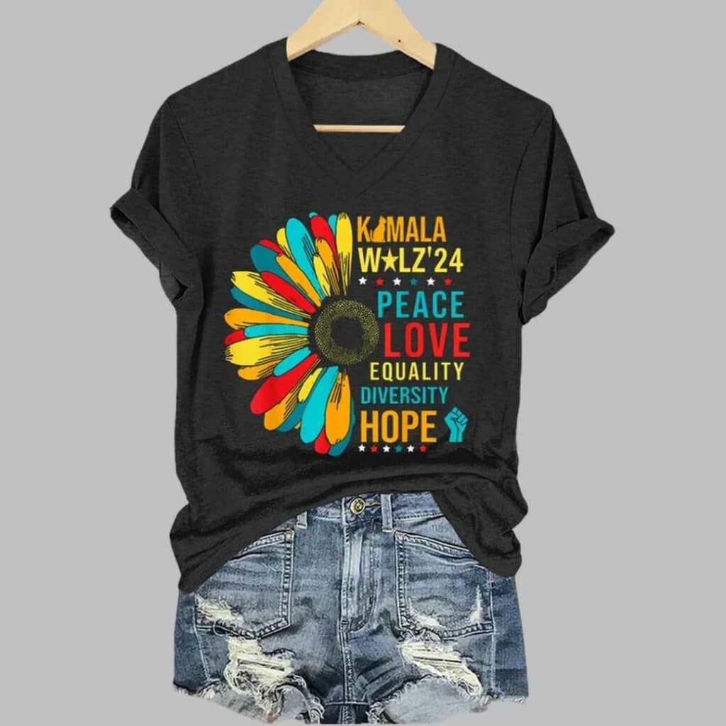 Women's Peace Love Equality Sunflower Print T Shirt