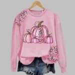 Women's Pink October Halloween Pumpkin Round Neck Sweatshirt