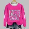 Womens Pink Out Football Breast Cancer Print Waffle Hooded Sweatshirt 1