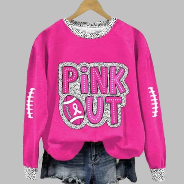 Womens Pink Out Football Breast Cancer Print Waffle Hooded Sweatshirt 1