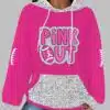 Womens Pink Out Football Breast Cancer Print Waffle Hooded Sweatshirt 3