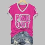 Women's Pink Out Football Breast Cancer Print Waffle Hooded Sweatshirt