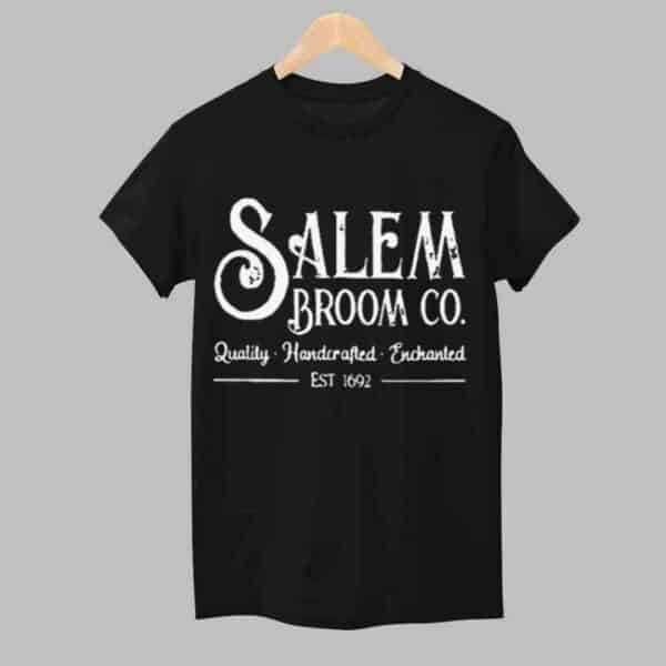 Womens Salem Broom Co Quality Handcrafted Enchanted Est 1692 Printed T Shirt 1