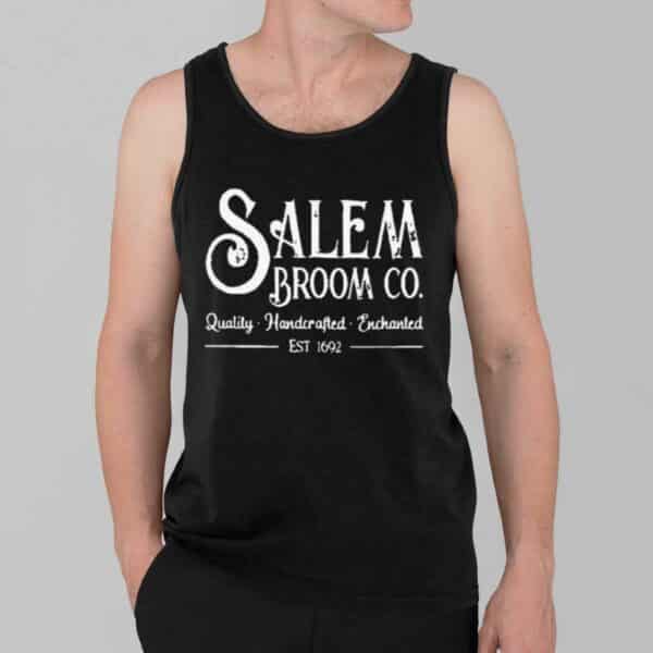 Womens Salem Broom Co Quality Handcrafted Enchanted Est 1692 Printed T Shirt 3