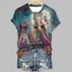 Womens Witch And Flowers Under The Full Moon Art Print T-Shirt