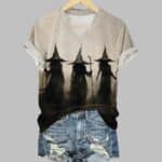 Women's Witch Print Round Neck Shirt