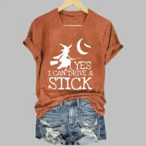 Womens Yes I Can Drive A Stick Print Casual T Shirt 1