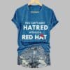 Womens You Cant Spell Hatred Without Red Hat Printed Casual V Neck T Shirt 1