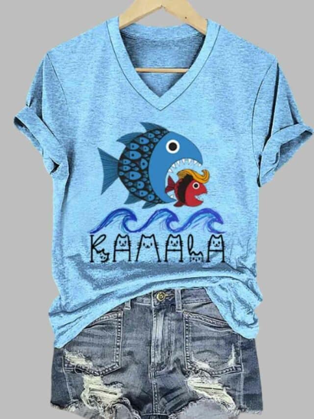 Kamala Over Trump Blue Wave Big Fish Eats Small Fish T-Shirt