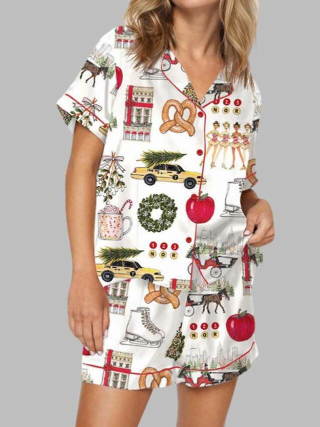 Christmas in New York Satin Pajama Set – Festive Holiday Dreams by Gullprint