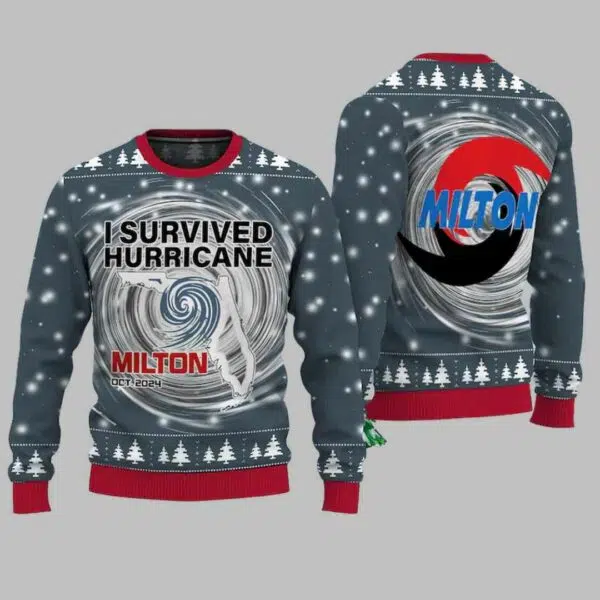 2024 I Survived Hurricane Milton Pray for Florida Ugly Christmas Sweater 1