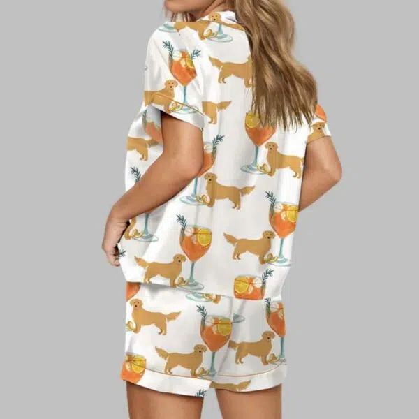 Aperol Spritz And Golden Retriever Satin Pajama Set 3