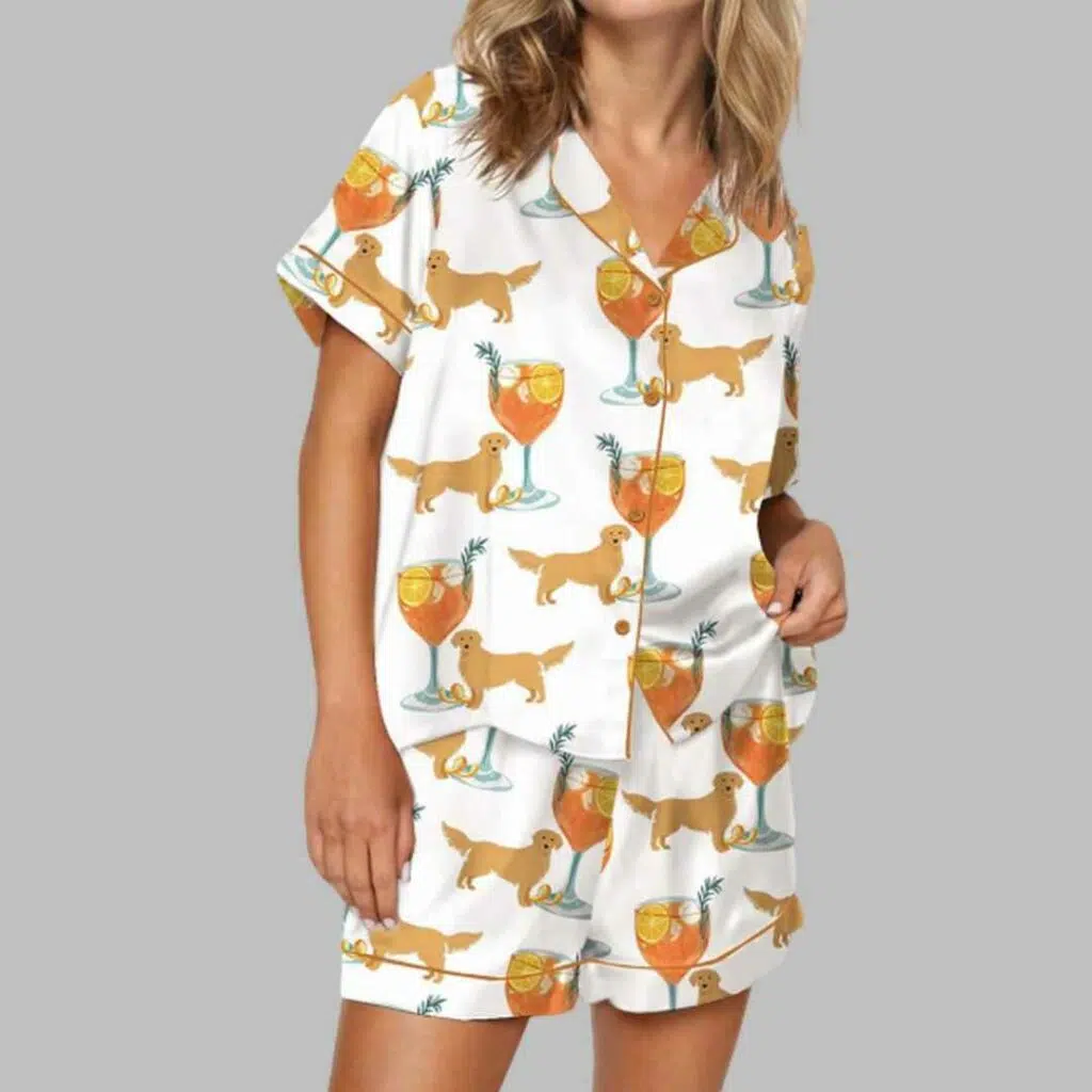 Aperol Spritz And Golden Retriever Satin Pajama Set 4