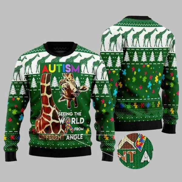 Autism Seeing The World From A Different Angle Ugly Christmas Sweater 1