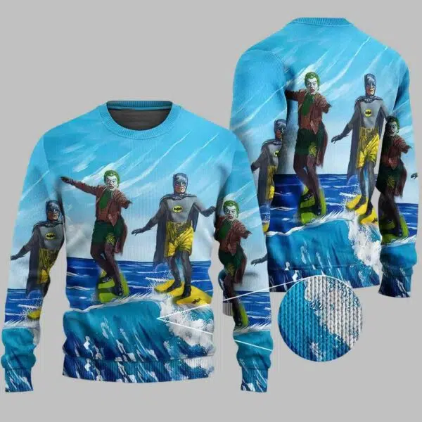 Batman And Joker Surfing Ugly Christmas Sweater 1