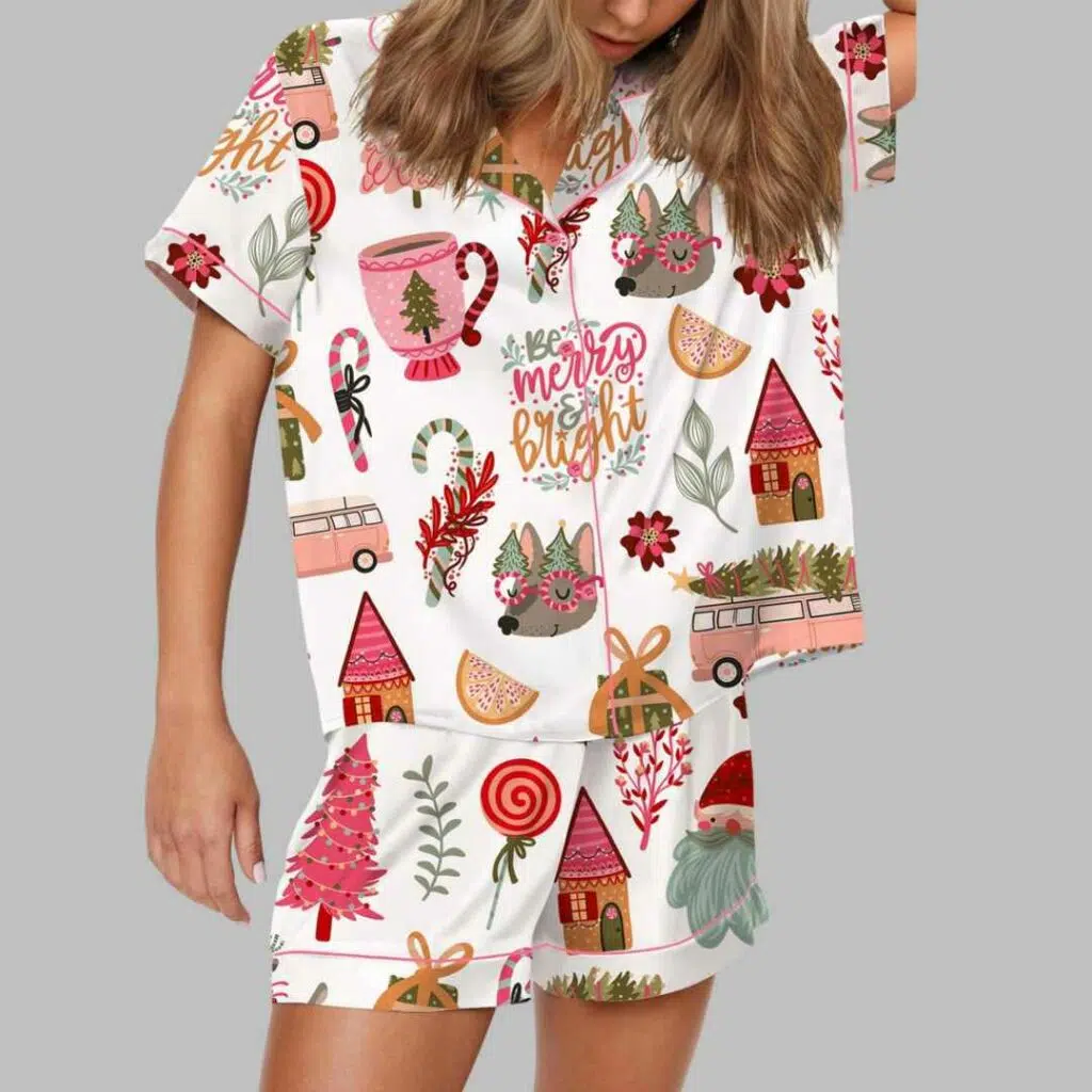 Be Merry Bright Retro Christmas Satin Pajama Set 3