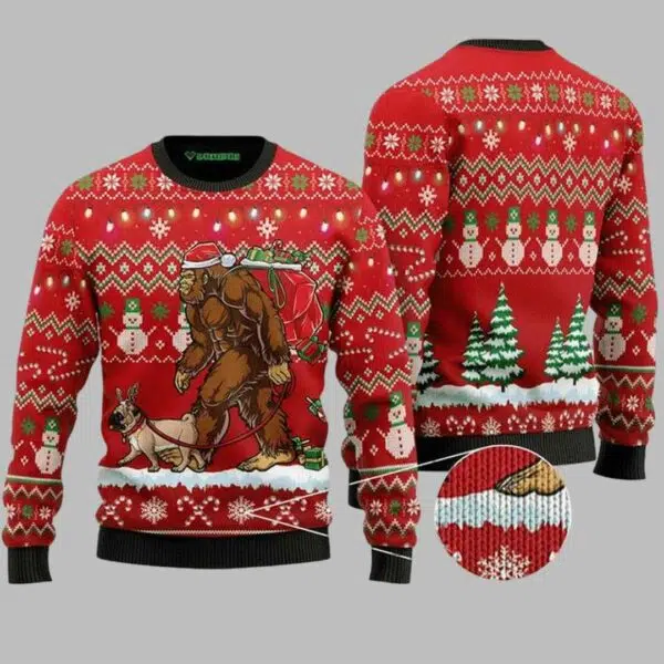 BigFoot Sasquatch Dachshund Ugly Christmas Sweater 1