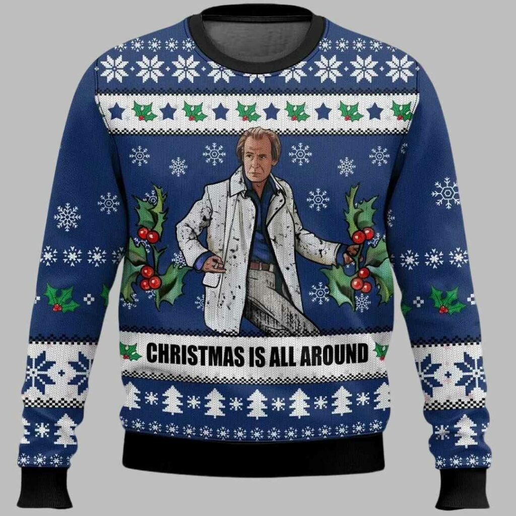 Billy Mack Christmas Is All Around Love Actually Ugly Christmas Sweater 1