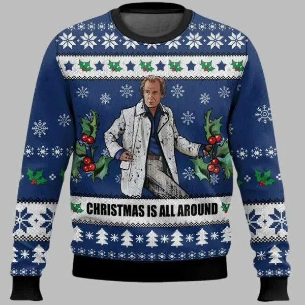 Billy Mack Christmas Is All Around Love Actually Ugly Christmas Sweater 1