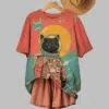 Black Cat Astronaut Color Block Art Print Casual T Shirt 4