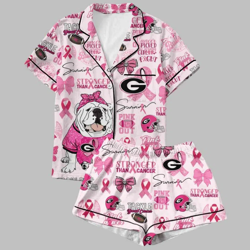 BullDogs Strong Than Cancer Button Down Pajama Set 1