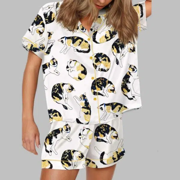 Calico Cat Satin Pajama Set 1