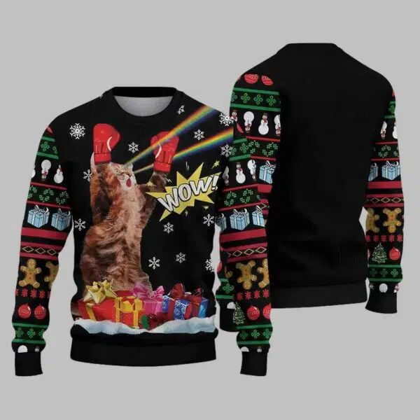 Cat Boxing Christmas Ugly Christmas Sweater 1