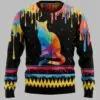 Cat Colorful Beauty Black Vintage Ugly Christmas Sweater 1