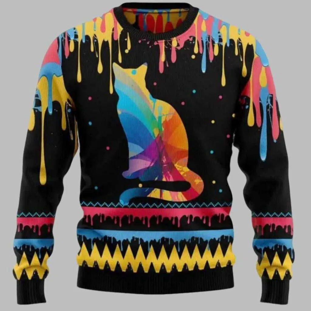 Cat Colorful Beauty Black Vintage Ugly Christmas Sweater 1 Cat Colorful Beauty Black Vintage Ugly Christmas Sweater 1