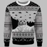 Cat Selfie With UFO Ugly Christmas Sweater