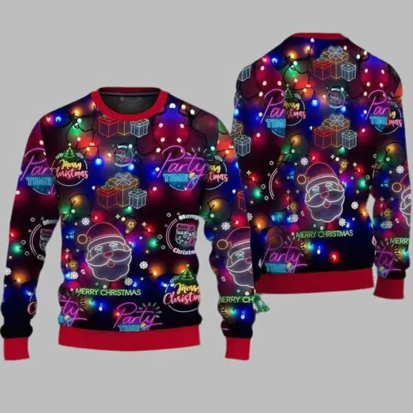 Christmas Bright Neon Lighting Party Time Ugly Christmas Sweater 2