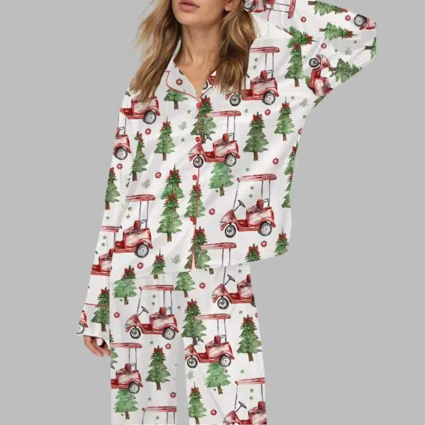 Christmas Golf Cart Satin Pajama Set 1