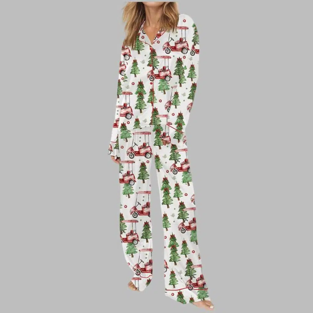 Christmas Golf Cart Satin Pajama Set 3