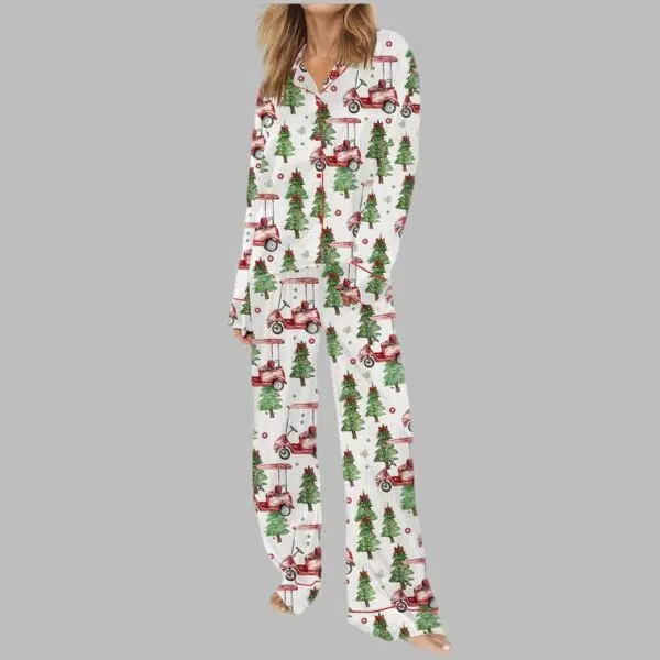 Christmas Golf Cart Satin Pajama Set 3