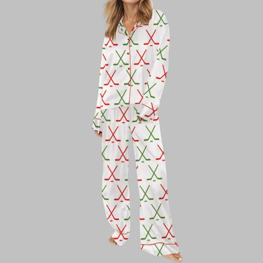 Christmas Ice Hockey Satin Pajama Set 3