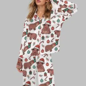 Christmas Moo Deng Satin Pajama Set 1