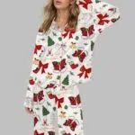 Christmas Santa Bow Satin Pajama Set