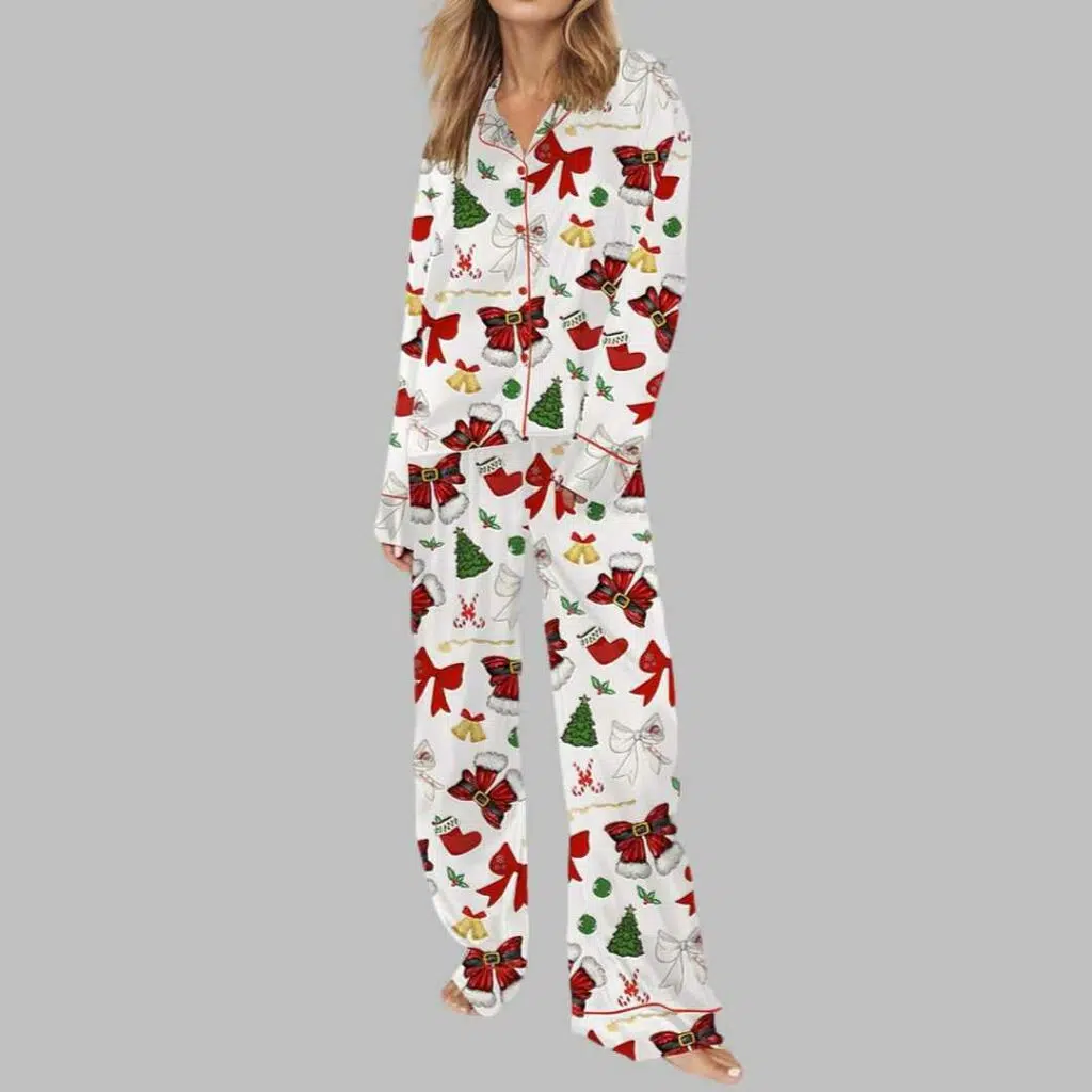 Christmas Santa Bow Satin Pajama Set 3