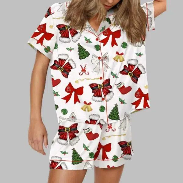 Christmas Santa Bow Satin Pajama Set 4