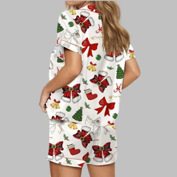 Christmas Santa Bow Satin Pajama Set 5