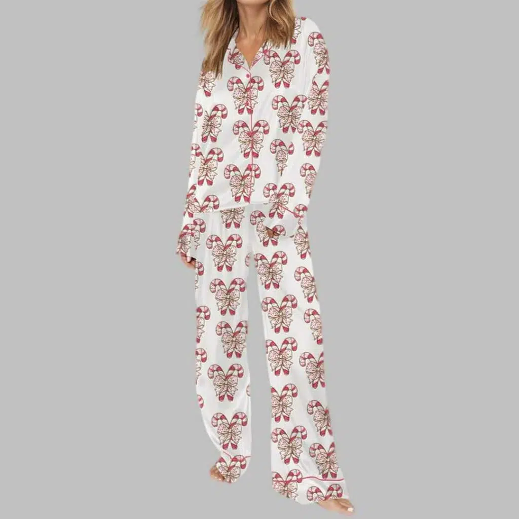 Colorful Coquette Glitter Christmas Satin Pajama Set 3